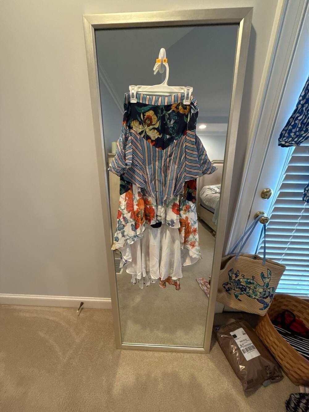 LAIA Floral and Stripe Patchwork Asymmetric Skirt